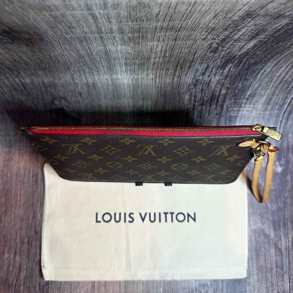 Louis Vuitton Pouchette Monogram Canvas Wristlet Clutch w/ Strap and Dust Bag